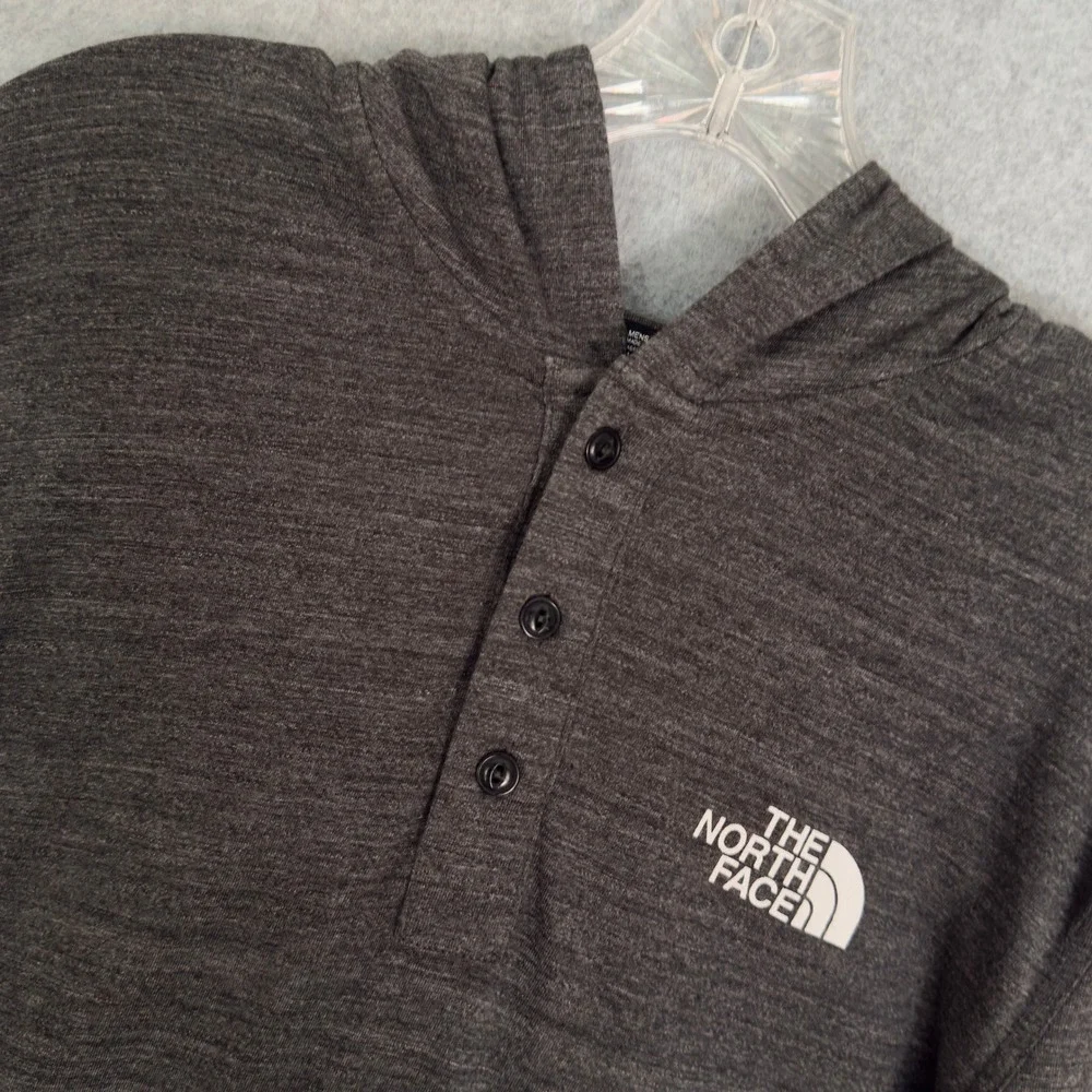 The North Face Hoodie Mens Medium Gray Henley Long Sleeve Lightweight Logo Pouch - Picture 1 of 10